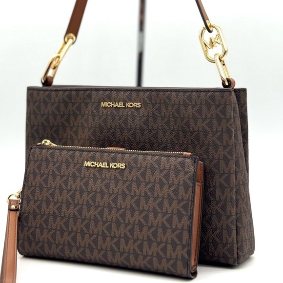 Michael Kors Handbags - Michael Kors Trisha MD Triple Compartment Bag & Double Zip Wallet Set Brown